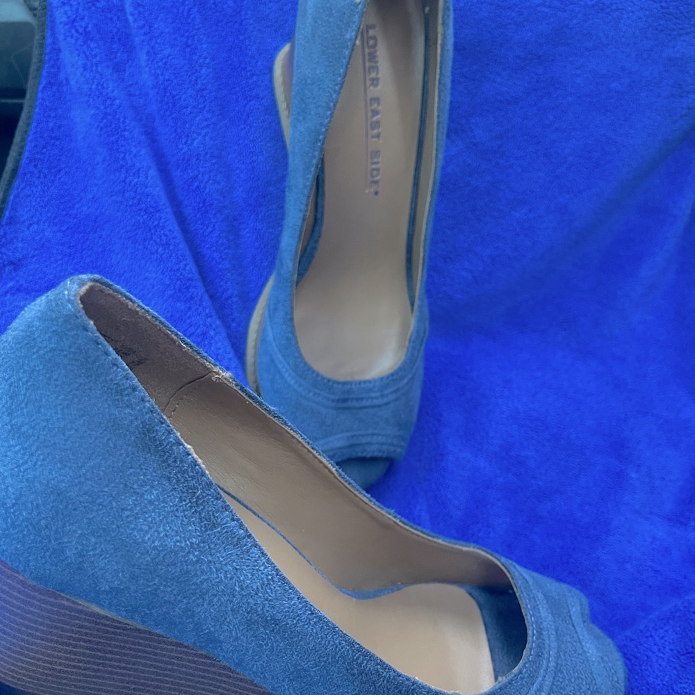 Lower East side blue suede wedges
